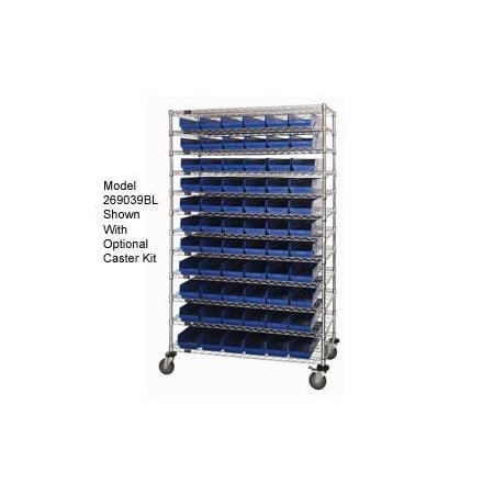 Global Industrial Chrome Wire Shelving with 66 4inH Plastic Shelf Bins Blue, 48x14x74 269033BL
